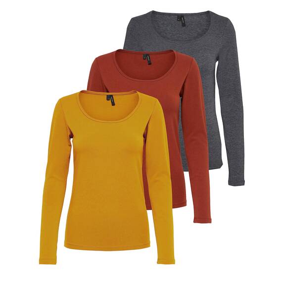 VERO MODA Damen VMMAXI My LS Soft UNECK NOOS 3-Pack, Golden Yellow/Burnt Henna & DGM, XL