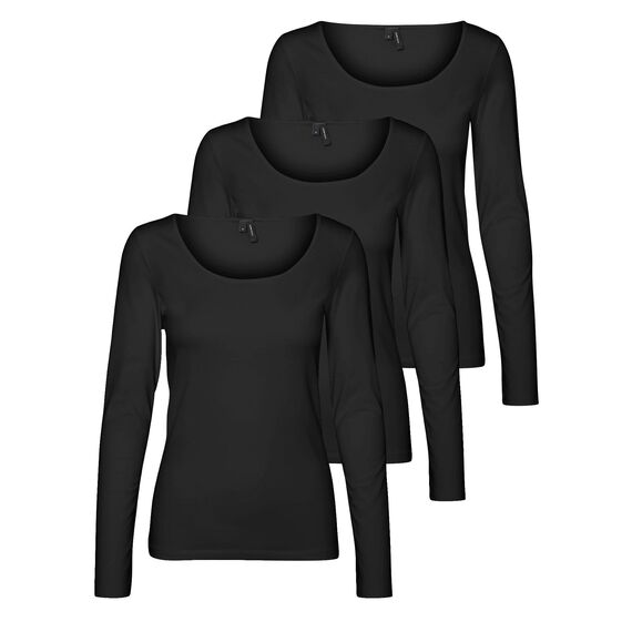 VERO MODA Damen VMMAXI My LS Soft UNECK NOOS 3-Pack, Black/Black & Black, XXL