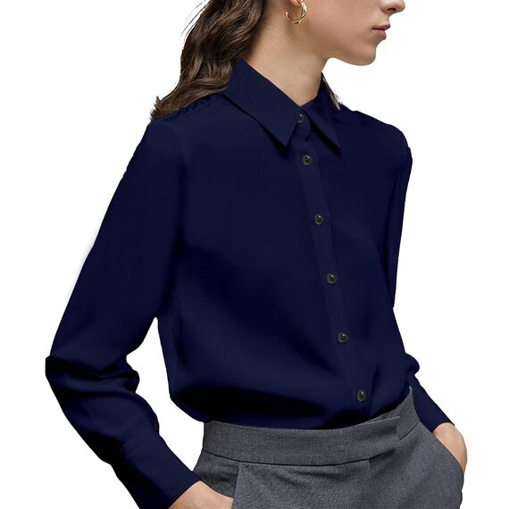 Damen Button-Down Shirts Langarm Kragen Tops Lady Work Office Chiffon Bluse