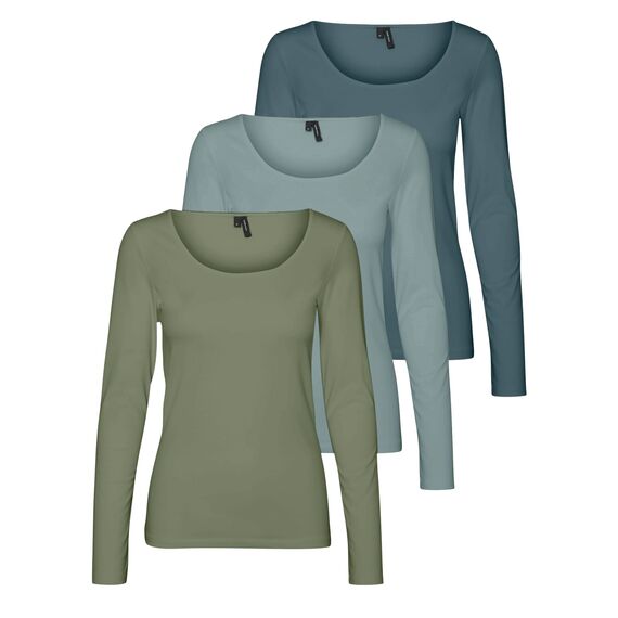 VERO MODA Damen VMMAXI My LS Soft UNECK 3-Pack, Oil Green/Abyss/Stormy Weather, XXL