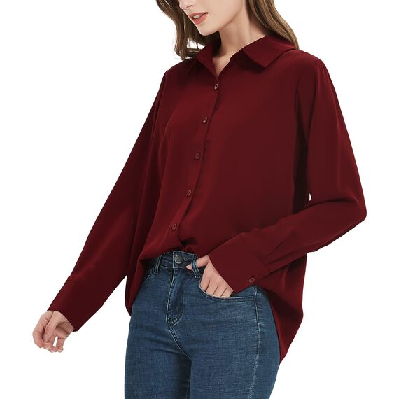 Damen Button-Down Shirts Langarm Kragen Tops Lady Work Office Chiffon Bluse