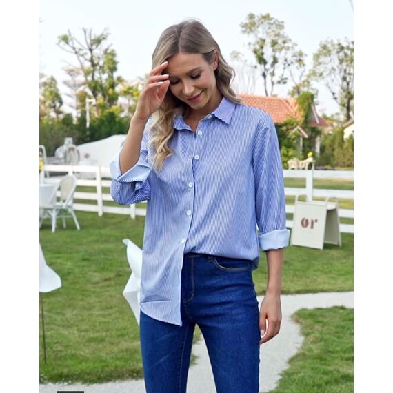 Damen Button-Down Shirts Langarm Kragen Tops Lady Work Office Chiffon Bluse