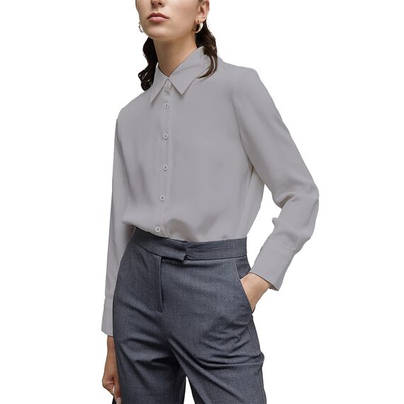 Damen Button-Down Shirts Langarm Kragen Tops Lady Work Office Chiffon Bluse