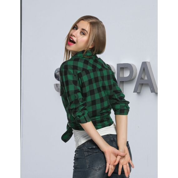 UNibelle Hemden Damen Karierte Bluse Langarm Trachtenbluse V-Ausschnitt Knopfleiste Karohemd Oktoberfest Trachtenhemd HolzfäLlerhemd Casual Hemdbluse Trachten Oberteile Dunkelgrün-B XL