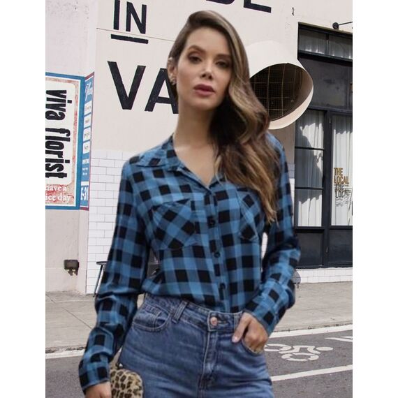 UNibelle Damen Bluse Kariert Trachtenbluse Oktoberfest Karohemd Knopfleiste V-Ausschnitt Trachtenhemd 3/4 Arm HolzfäLlerhemd Casual Hemden Trachten Oberteil Blau-B XL