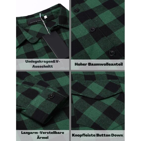 UNibelle Hemden Damen Karierte Bluse Langarm Trachtenbluse V-Ausschnitt Knopfleiste Karohemd Oktoberfest Trachtenhemd HolzfäLlerhemd Casual Hemdbluse Trachten Oberteile Dunkelgrün-B XL