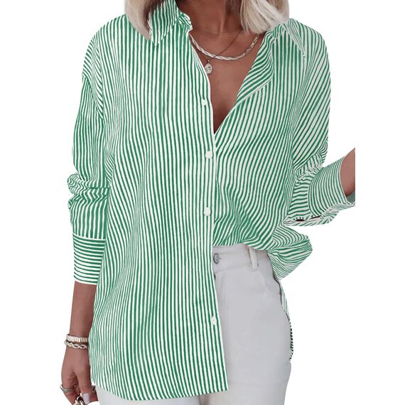 Damen Button-Down Shirts Langarm Kragen Tops Lady Work Office Chiffon Bluse