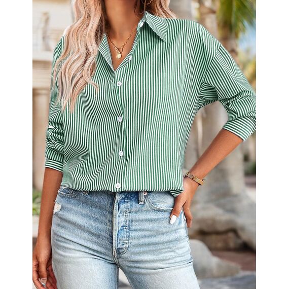 Damen Button-Down Shirts Langarm Kragen Tops Lady Work Office Chiffon Bluse