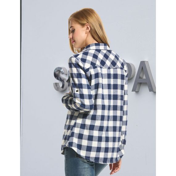 UNibelle Karierte Bluse Damen Trachtenhemd Oktoberfest Karohemd 3/4 Ärmeln V Ausschnitt Trachtenbluse Casual Hemd HolzfäLlerhemd Trachten Oberteile mit Knöpfen Navyblau-B M