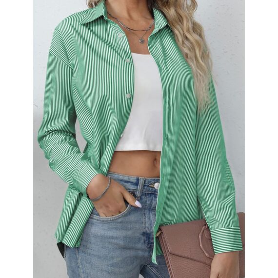 Damen Button-Down Shirts Langarm Kragen Tops Lady Work Office Chiffon Bluse