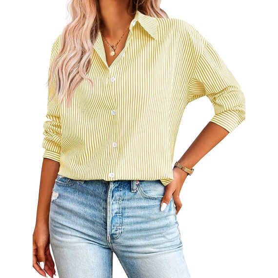 Damen Button-Down Shirts Langarm Kragen Tops Lady Work Office Chiffon Bluse