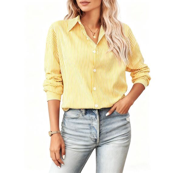 Damen Button-Down Shirts Langarm Kragen Tops Lady Work Office Chiffon Bluse