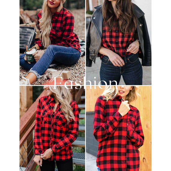 UNibelle Damen Trachtenbluse Oktoberfest Karohemd V-Ausschnitt HolzfäLlerhemd Langarm Trachtenhemd Knöpfen Karierte Hemden Casual Oberteile Rot S