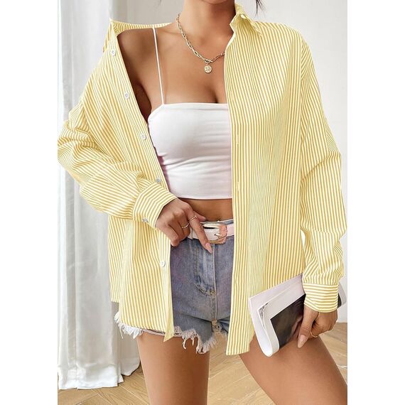 Damen Button-Down Shirts Langarm Kragen Tops Lady Work Office Chiffon Bluse