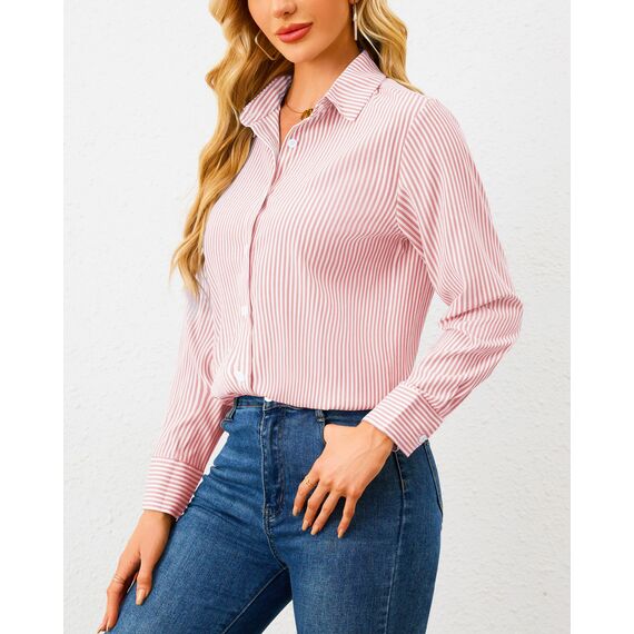 Damen Button-Down Shirts Langarm Kragen Tops Lady Work Office Chiffon Bluse