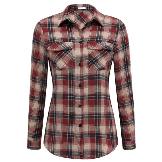 UNibelle Karierte Hemden Damen Langarm Trachtenhemd Holzfällerhemd Bluse Knopfleiste V-Ausschnitt Trachtenbluse 3/4 Ärmeln Oktoberfest Hemdbluse Casual Karo Hemd Schwarz/Rot M