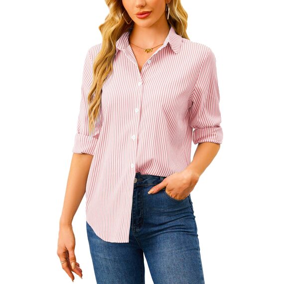 Damen Button-Down Shirts Langarm Kragen Tops Lady Work Office Chiffon Bluse