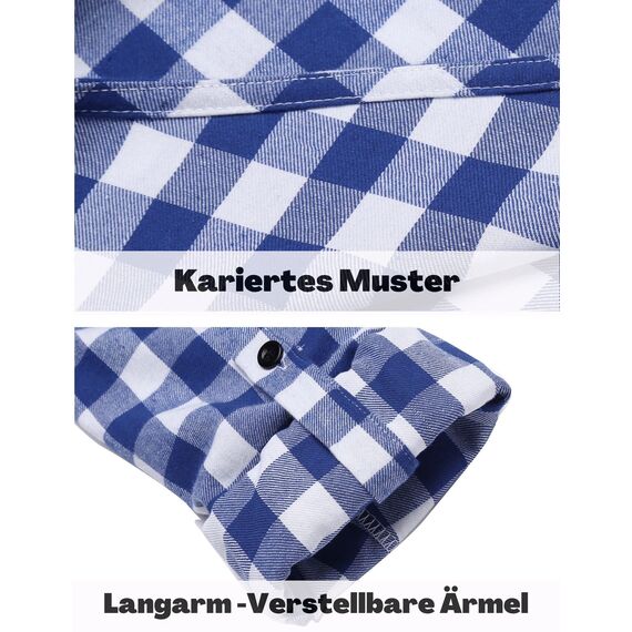 UNibelle Trachtenhemd Damen Bluse Kariert Hemd V-Ausschnitt Trachtenbluse Langarm Karierte Hemden Oktoberfest Karohemd Knöpfen Trachten Oberteil Hellblau-B M