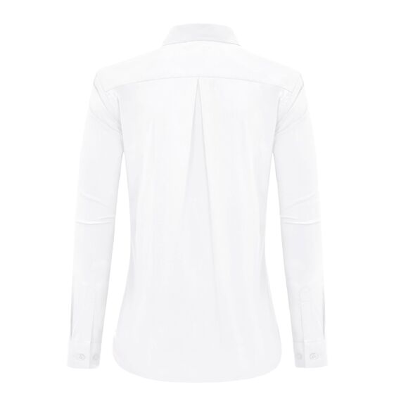 J.VER Bluse Damen Langarm Weiß Elegant Business Blusen V-Ausschnitt Basic Hemden Mit Konpfleiste Einfarbig Bügelleichtes Oberteil Alle Weiß