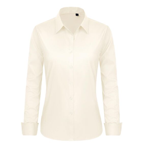 J.VER Bluse Damen Business Casual Damenblusen BüRotauglich Button Down Langarmshirt Knitterfrei Elegant Oberteile Beige
