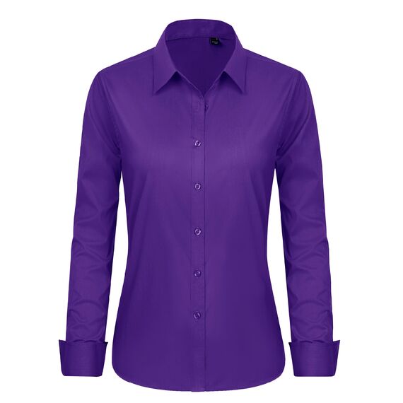 J.VER Damen Bluse Langarmshirt Einfarbig Tops Kragen Baumwolle Oberteile Knitterfreies Damen Hemdbluse Mode Für Damenblusen Lila