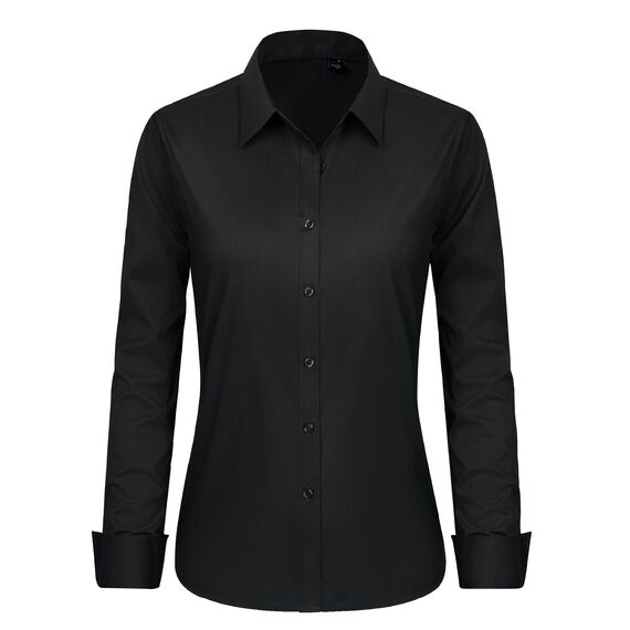 J.VER Bluse Damen Business Meeting Damenbluse Elegant Langarmshirt Stretch Tailliert Formeller Blusen Modische All Schwarz