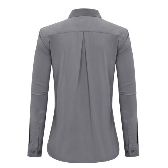 J.VER Bluse Damen Langarm Business Damenblusen Bügelfrei Langarmshirt Einfarbig Tops Kragen Baumwolle Oberteile Knitterfreies Lady Hemdbluse grau