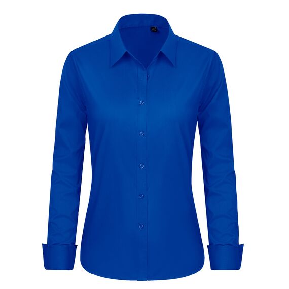 J.VER Bügelfreie Blusen Damen Baumwolle Hemdbluse Knitterfrei Regular Fit Blusen Business Freizeithemd übergangssaison Langarm Sapphire Blue