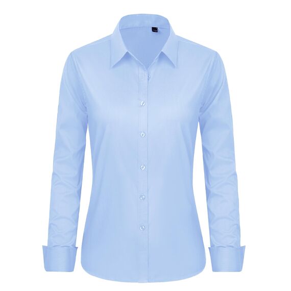 J.VER Bluse Damen Herbst Büro Damenbluse üBergangs Langarm Stretchhemd Regular Fit Baumwolle Anzughemd Hell Blau