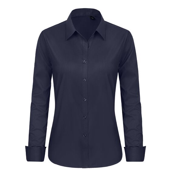 J.VER Business Bluse Damen Bügelfrei Comfort Fit Baumwolle Stretch Blouse Regular Damenbluse Für Meeting Navy Blau