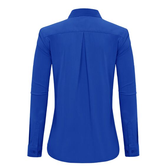 J.VER Bügelfreie Blusen Damen Baumwolle Hemdbluse Knitterfrei Regular Fit Blusen Business Freizeithemd übergangssaison Langarm Sapphire Blue