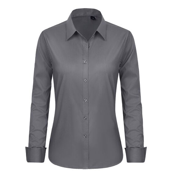 J.VER Bluse Damen Casual Business Langarm Shirt Sommerhemd Button Down Damenblusen Für Hochzeitsgäste Service und College grau