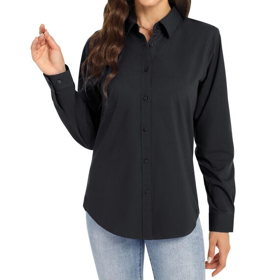 J.VER Damen Bluse Business Casual Blusenshirt Office Alltags Blusen Knitterfreies Hemd Regular Fit Long Sleeve Shirt Women All Schwarz