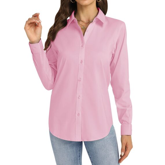 J.VER Blusenshirt Damen Business Reise Blusen Knitterfrei Langarmshirt Stretch Komfort Damenbluse Stylische Oberteile Rosa