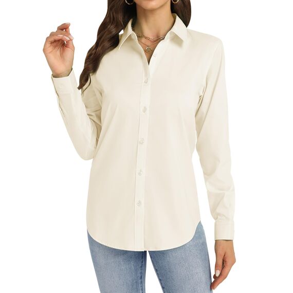 J.VER Bluse Damen Business Casual Damenblusen BüRotauglich Button Down Langarmshirt Knitterfrei Elegant Oberteile Beige