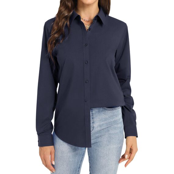 J.VER Business Bluse Damen Bügelfrei Comfort Fit Baumwolle Stretch Blouse Regular Damenbluse Für Meeting Navy Blau