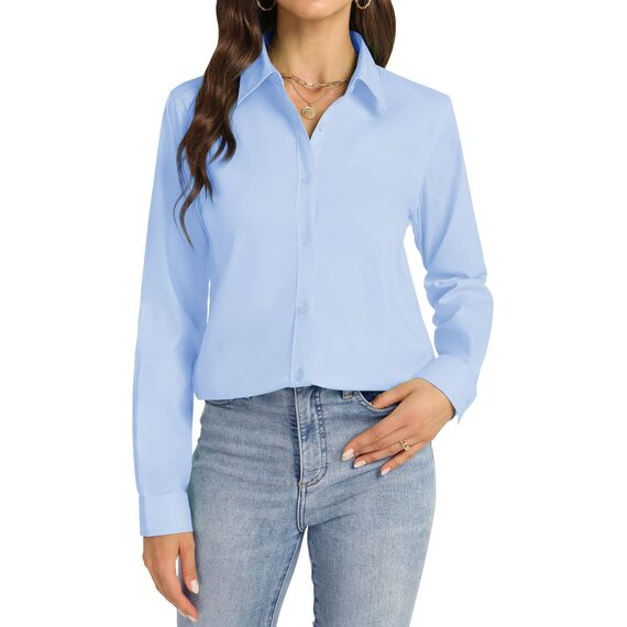 J.VER Hemd Damen Blusenshirt Business Reise Blusen Knitterfrei Langarmshirt Stretch Komfort Damenbluse Stylische Oberteile Hell Blau