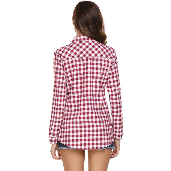 UNibelle Damen Bluse Kariert Trachtenbluse Oktoberfest Karohemd Knopfleiste V-Ausschnitt Trachtenhemd 3/4 Arm HolzfäLlerhemd Casual Hemden Trachten Oberteil Weinrot-B 3XL