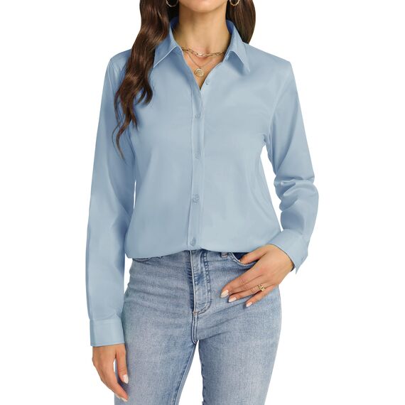 J.VER Damen Hemd Herbst Büro Damenbluse üBergangs Langarm Stretchhemd Regular Fit Baumwolle Anzughemd Nebelblau