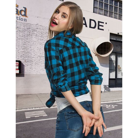 UNibelle Damen Trachtenbluse Oktoberfest Karohemd V-Ausschnitt HolzfäLlerhemd Langarm Trachtenhemd Knöpfen Karierte Hemden Casual Oberteile Blau-B 3XL