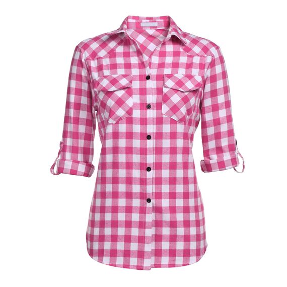 UNibelle Damen Kariert Bluse Langarm Hemd Knopfleiste Trachtenbluse Casual Hemdjacke Oktoberfest Hemden V-Ausschnitt Karohemd HolzfäLlerhemd Trachten Oberteile Rosa-B XL