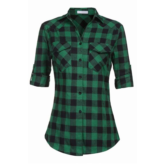 UNibelle Damen Trachtenbluse Oktoberfest Karohemd V-Ausschnitt HolzfäLlerhemd Langarm Trachtenhemd Knöpfen Karierte Hemden Casual Oberteile Dunkelgrün-B XXL