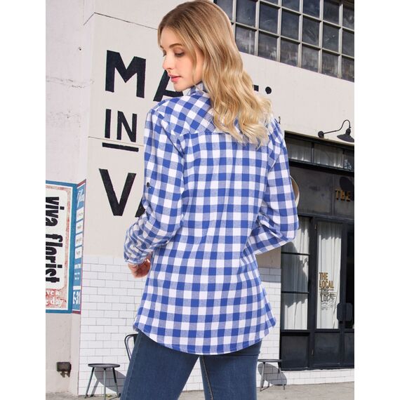 UNibelle Trachtenhemd Damen Oktoberfest Karohemd 3/4 Ärmeln Karierte Hemden V-Ausschnitt Trachtenbluse Casual Oberteile Kariert Bluse Holzfällerhemd Hemd Hellblau-B 3XL