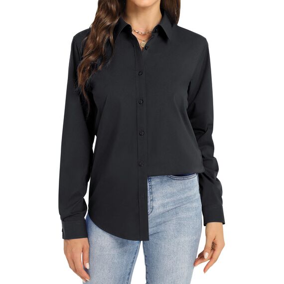 J.VER Damen Bluse Business Casual Blusenshirt Office Alltags Blusen Knitterfreies Hemd Regular Fit Long Sleeve Shirt Women All Schwarz