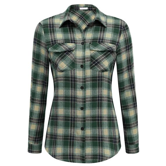 UNibelle Trachtenhemd Damen Bluse Kariert Hemd V-Ausschnitt Trachtenbluse Langarm Karierte Hemden Oktoberfest Karohemd Knöpfen Trachten Oberteil Schwarz/Grün XXL