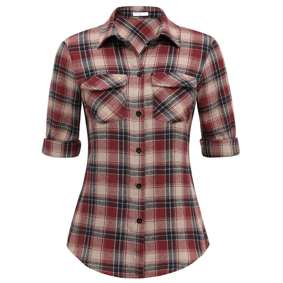 UNibelle Hemden Damen Karierte Bluse Langarm Trachtenbluse V-Ausschnitt Knopfleiste Karohemd Oktoberfest Trachtenhemd HolzfäLlerhemd Casual Hemdbluse Trachten Oberteile Schwarz/Rot XXL