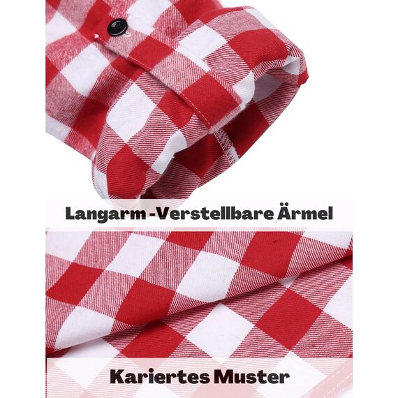 UNibelle Karohemd Damen Trachtenbluse V-Ausschnitt Knopfleiste Karierte Bluse 3/4 Arm Hemdbluse Oktoberfest Hemden Kariertes Jacke Casual HolzfäLlerhemd Trachten Oberteil Wassermelonenrot-B XL