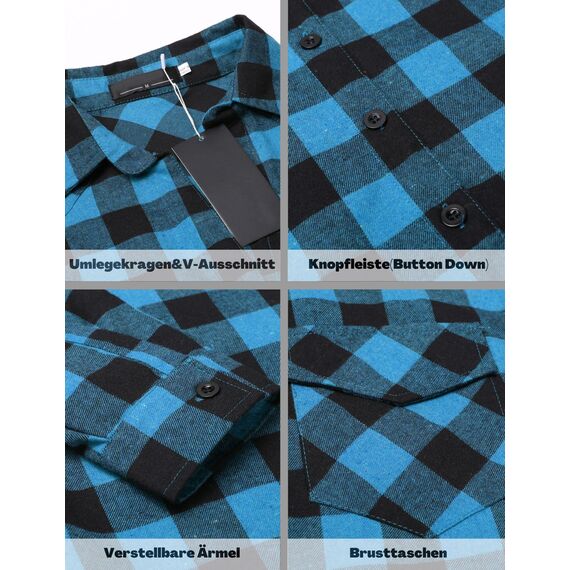 UNibelle Damen Trachtenbluse Oktoberfest Karohemd V-Ausschnitt HolzfäLlerhemd Langarm Trachtenhemd Knöpfen Karierte Hemden Casual Oberteile Blau-B 3XL