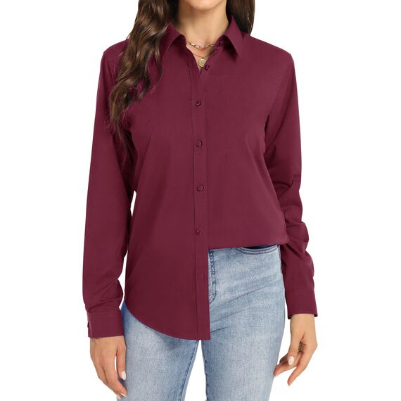 J.VER Damen Blusenshirt Bluse Elegant Festlich Langarm Oberteile Klassische Regular Fit Lady Work Office Burgunderrot