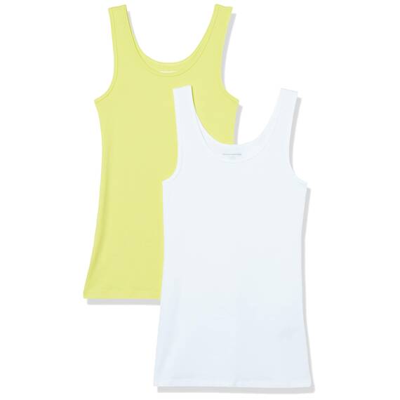 Amazon Essentials Damen Tanktop, Schmale Passform, 2er-Pack, Gelb/Weiß, L